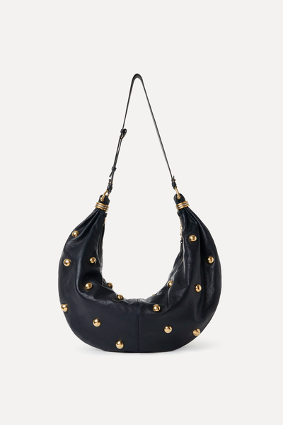 Large Bracelet Hobo Bag In Grained Leather With Studs