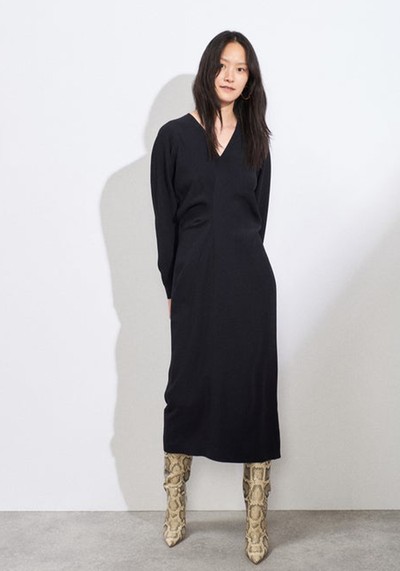 Draped Raglan-Sleeve Wrap Dress