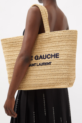 Rive Gauche Logo-Embroidered Raffia Tote Bag from Saint Laurent