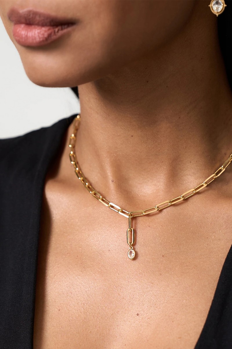 White Sapphire Link Chain Necklace