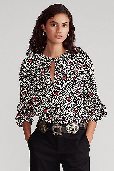 Floral Tie-Neck Blouse