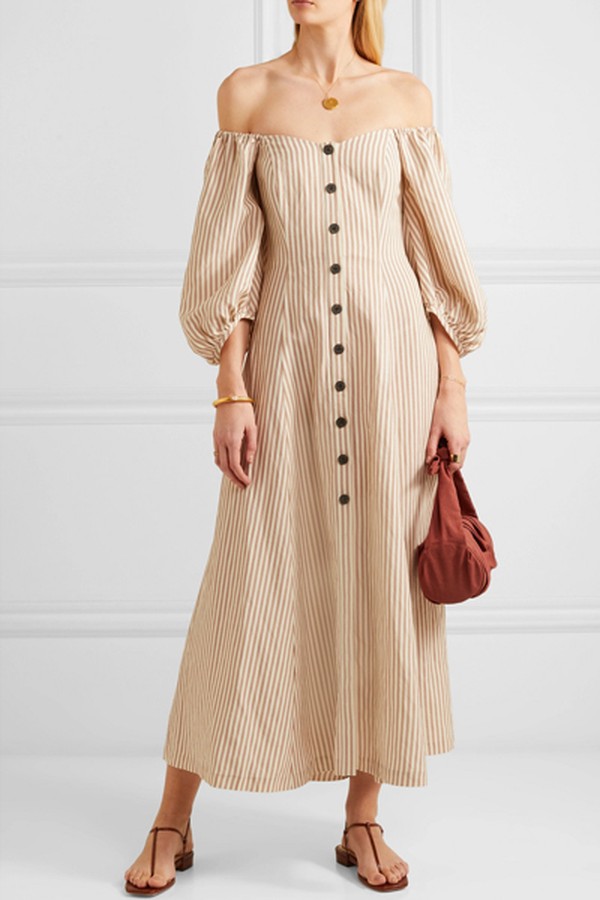 Mika Off-the-Shoulder Tencel and Linen-Blend Midi Dress from Mara Hoffman