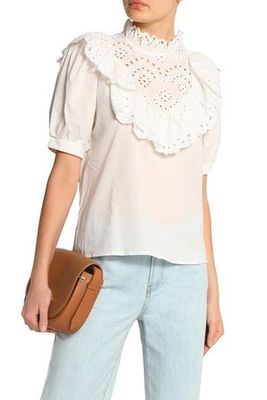 Ruffled Broderie Anglaise-Paneled Cotton Top from Raoul