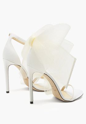 Aveline 100 Oversized Bow Satin Sandals from Jimmy Choo