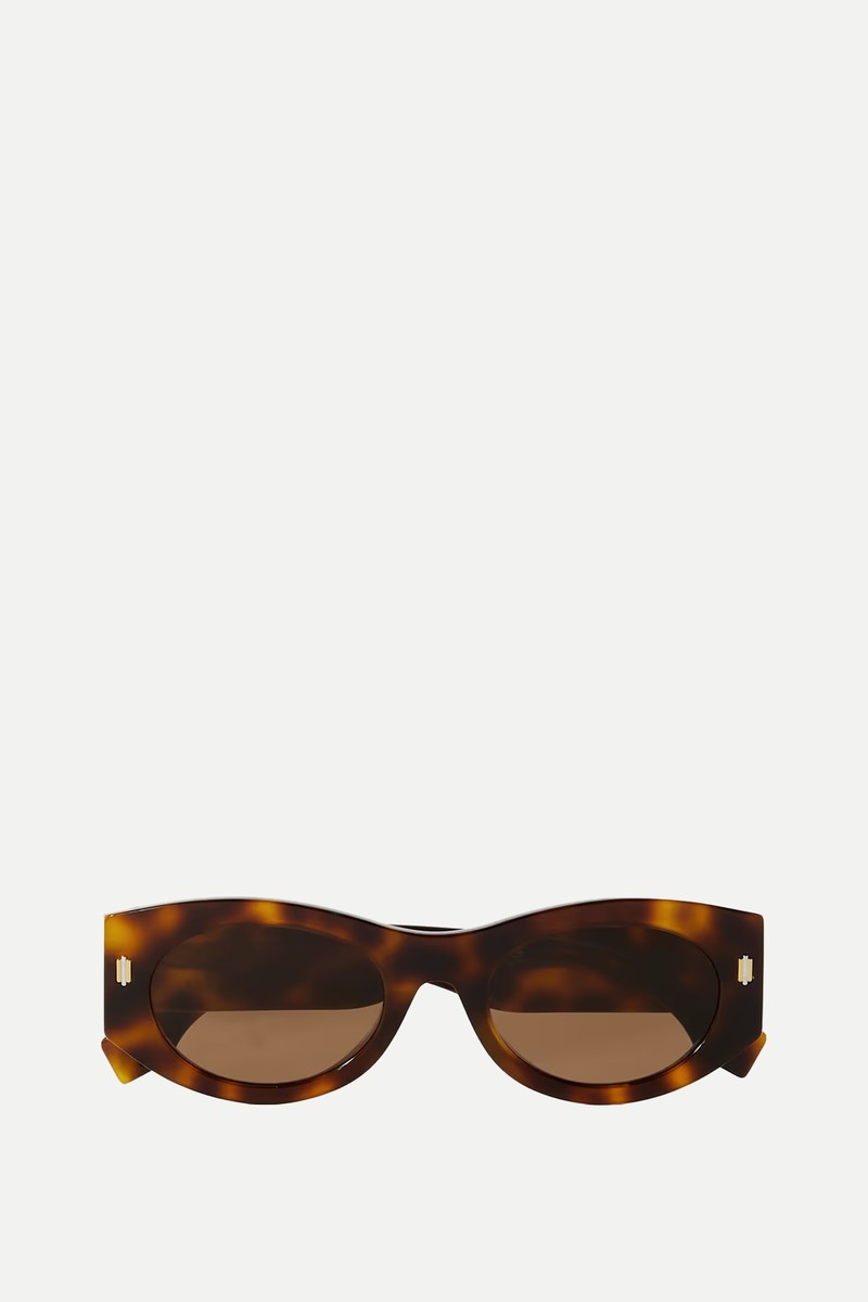 Roma Oval-Frame Tortoiseshell Acetate Sunglasses from Fendi Eyewear