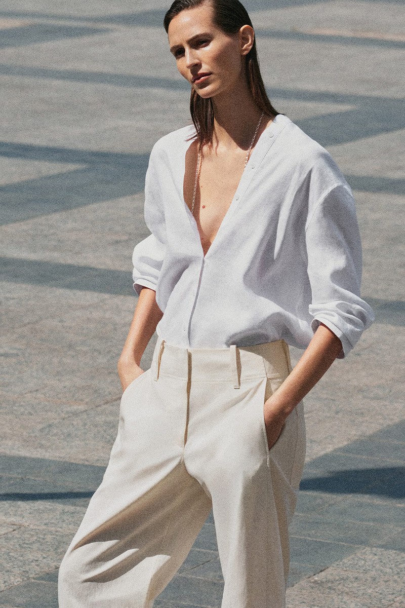 Button-Detail Linen V-Neck Shirt from COS