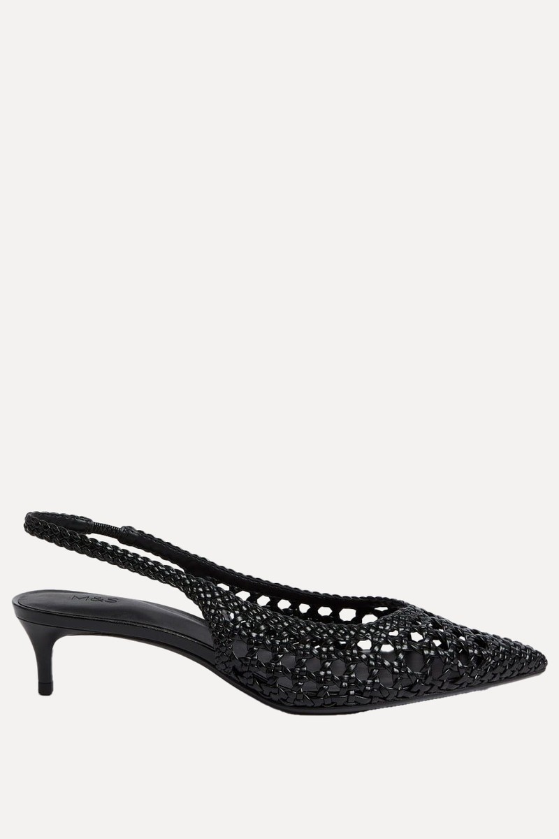 Woven Kitten Heel Slingback Shoes