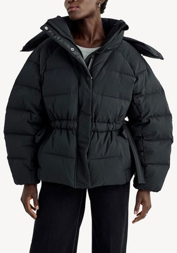 Black Oversized Tech Seersucker Puffer Jacket*