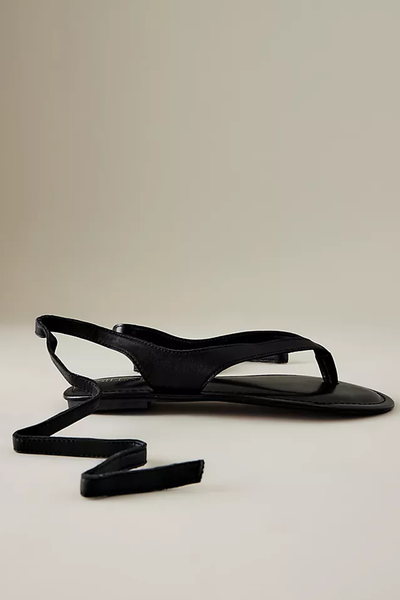 Suede Tie-Up Toe-Strap Sandals from Silent D 