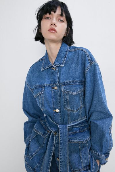 Denim Jacket with Belt from Zara