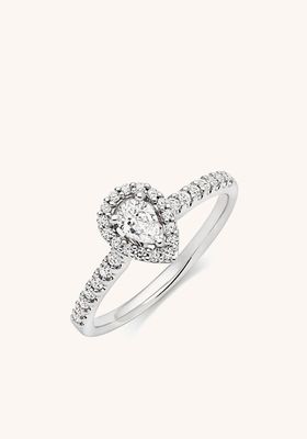 18ct White Gold Diamond Pear Shaped Halo Ring