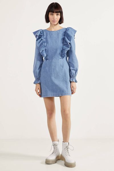 Denim Dress With Frills from Bershka