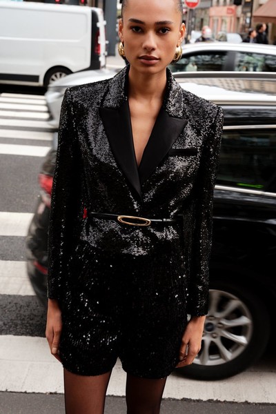 Contrast Sequinned Tuxedo-Style Blazer