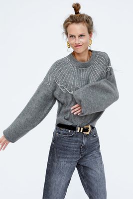 Fringed Beaded Sweater from Zara