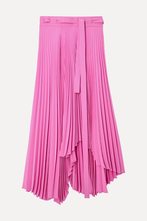 Asymmetric Hem Pleated Maxi Skirt