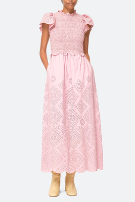 Vienne Smocked Cotton Broderie Anglaise Maxi Dress from SEA