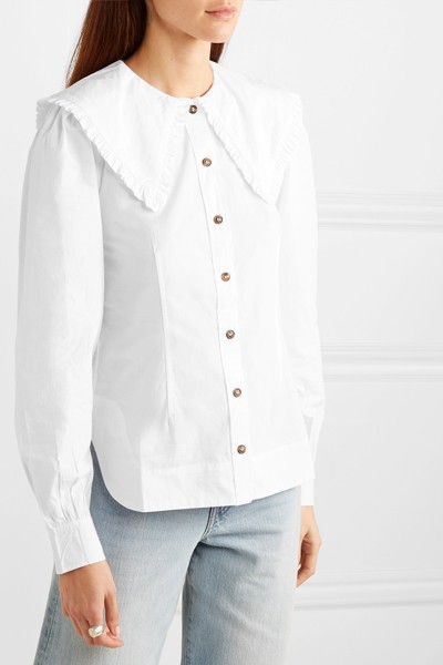 Ruffle-Trimmed Cotton-Poplin Blouse from Ganni