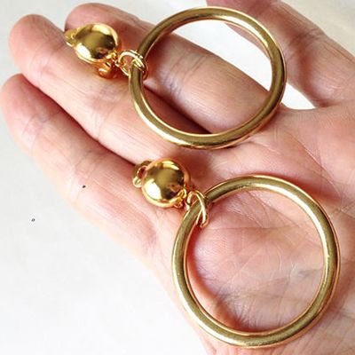 70s Large Size Gold Tone Hoops Clip on Earrings, £25