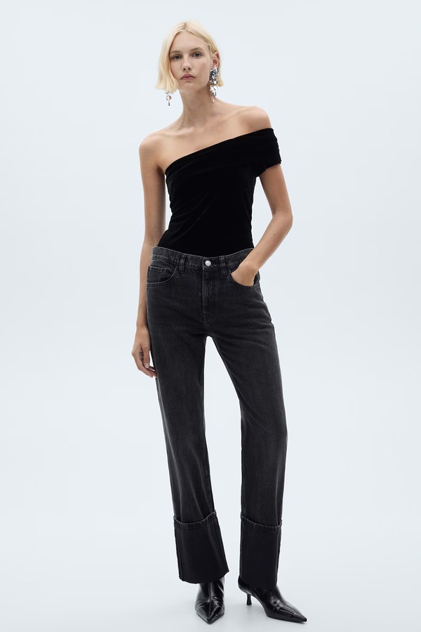 Asymmetric Velvet Bodysuit from Mango