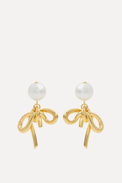 Pearl & Bow 18kt Gold-Plated Drop Earrings from COMPLETEDWORKS