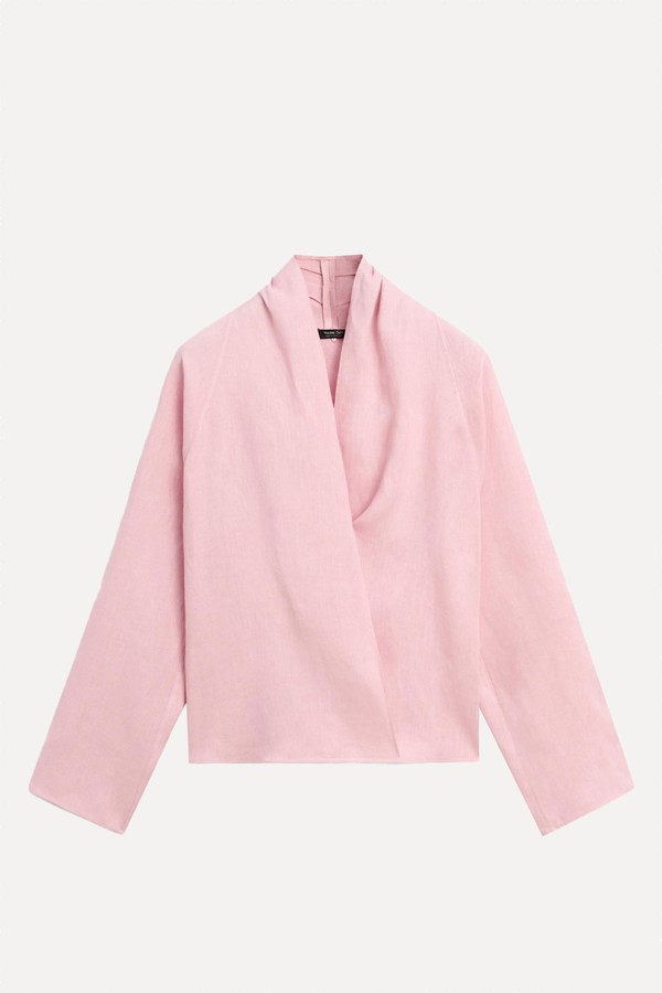 Flowing Loose-Fitting Linen Wrap Blouse from Massimo Dutti