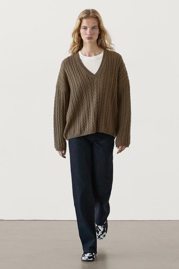 Cable-Knit V-Neck Sweater