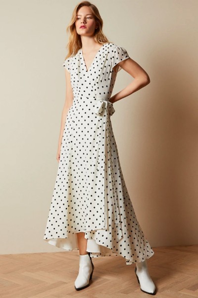 Cohline Spotted Dip Hem Maxi Dress