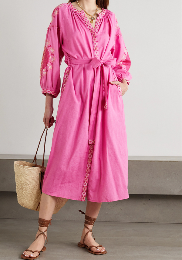 Melanie Belted Embroidered Cotton And Linen-Blend Kaftan from Melissa Odabash