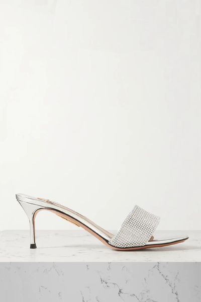 Wonderland 65 Crystal-Embellished Metallic Leather Sandals from AQUAZZURA