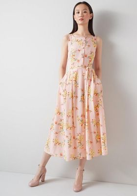 Callie Pink and Yellow Cherry Blossom Print Silk Dress