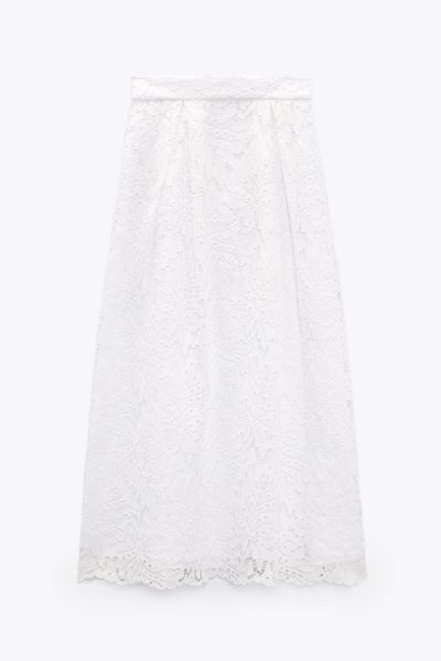 Perforated Embroidery Midi Skirt
