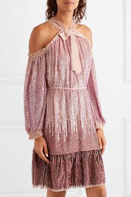 Cold-Shoulder Sequined Chiffon Dress from Needle & Thread