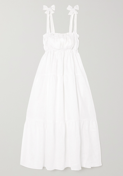 Bellamy Tie-Detailed Tiered Linen Midi Dress from Faithfull The Brand