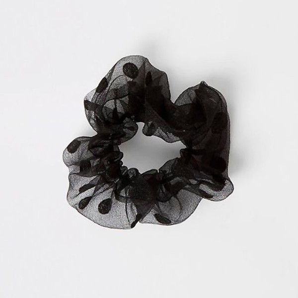 Black Polka Dot Organza Scrunchie