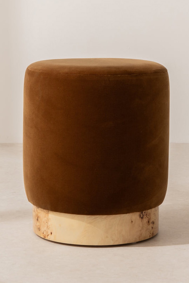 Velvet Pouffe With Burl Plinth from Six The Residence