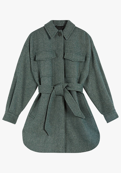 Wool Blend Belted Shacket