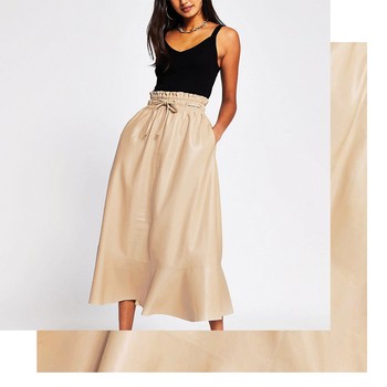 Cream Faux Leather Midi Tie Waist Skirt, £45