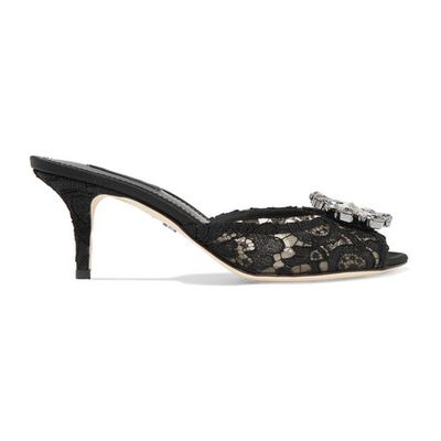 Crystal-Embellished Corded Lace Mules from Dolce & Gabbana
