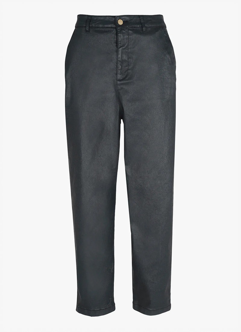 Black Coated Barrel Trousers