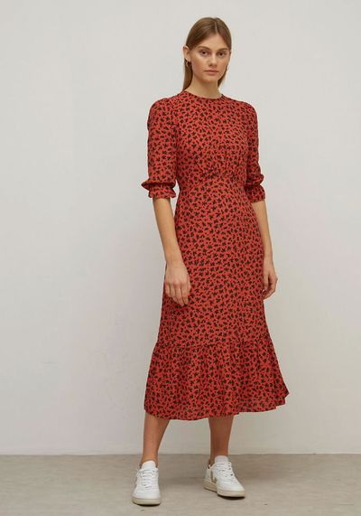 Floral Round Neck Midaxi Waisted Dress