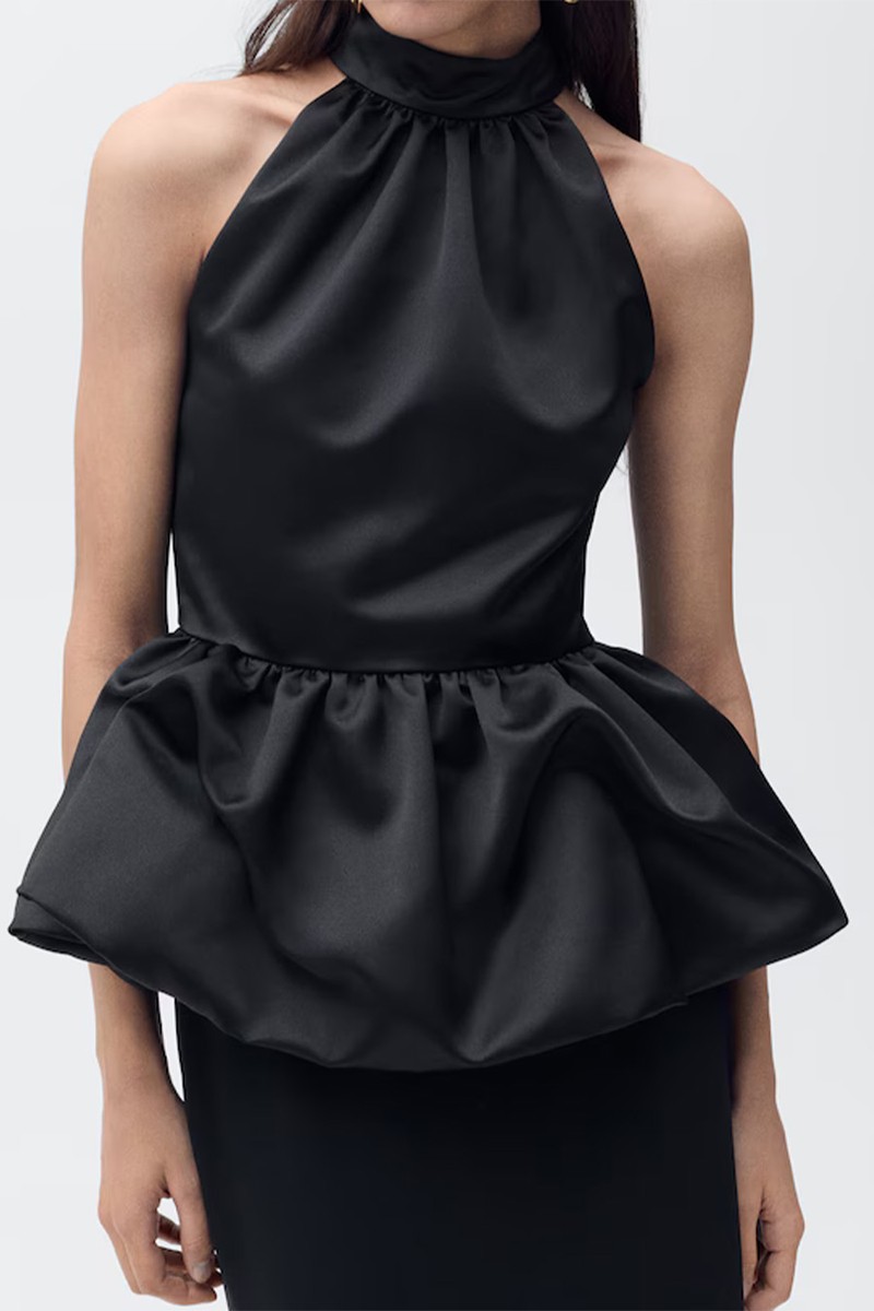 Balloon-Effect Halter-Neck Top