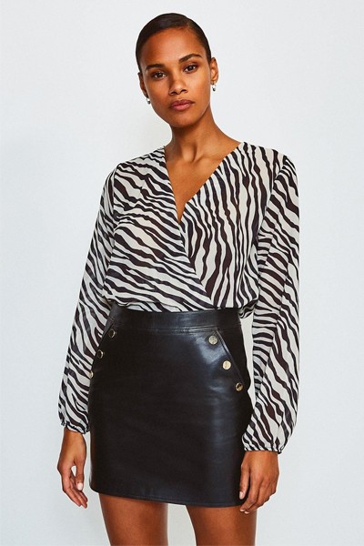 Animal Print Long Sleeved Wrap Body