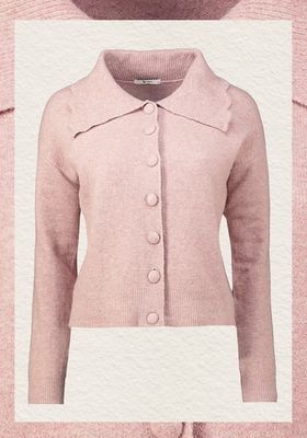 Pink Scallop Collar Cardigan With Wool