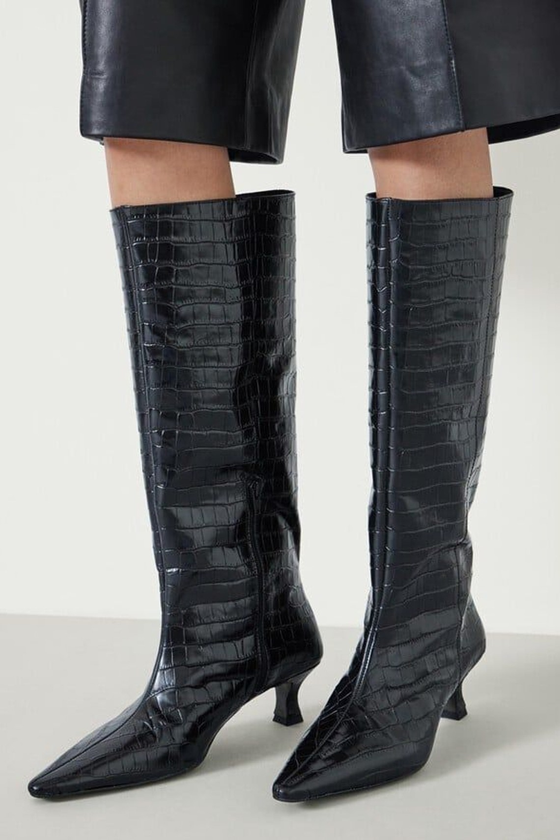 Katlynn Leather Kitten Heel Knee Boots