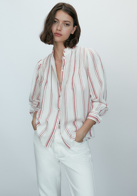 Striped Cotton Shirt With Collar Detail from Massimo Dutti 