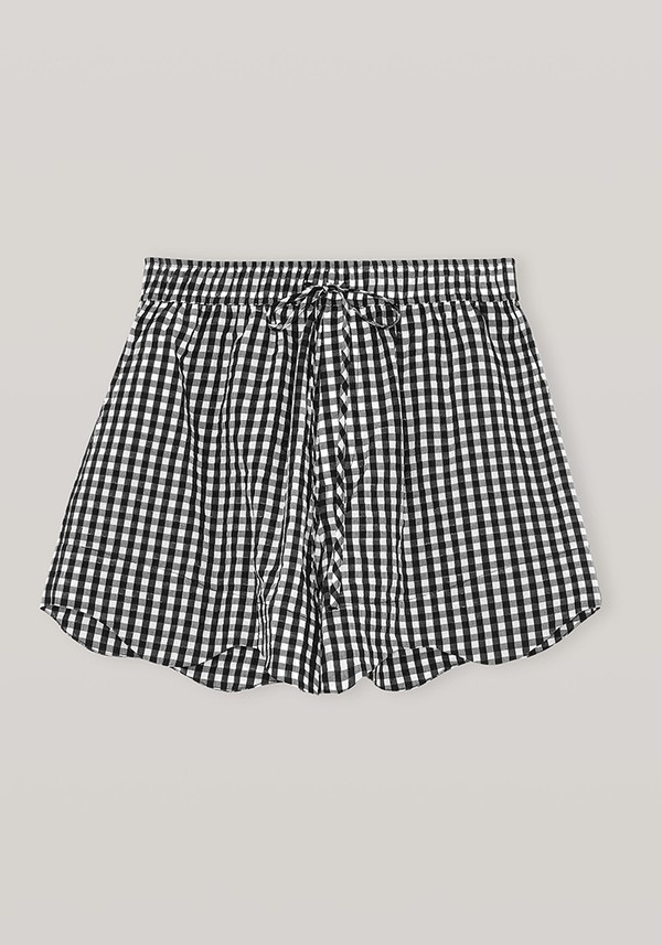 Drawstring-Waist Gingham-Seersucker Shorts from Ganni