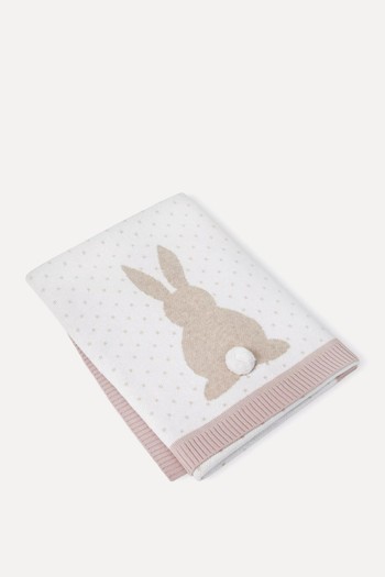 Pom-Embroidery Bear-Motif Organic-Cotton Blanket from The Little White Company