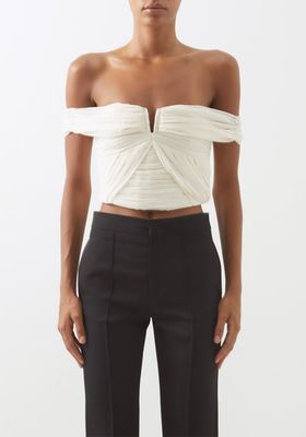 Off The Shoulder Pleated Chiffon Top from Self-Portrait