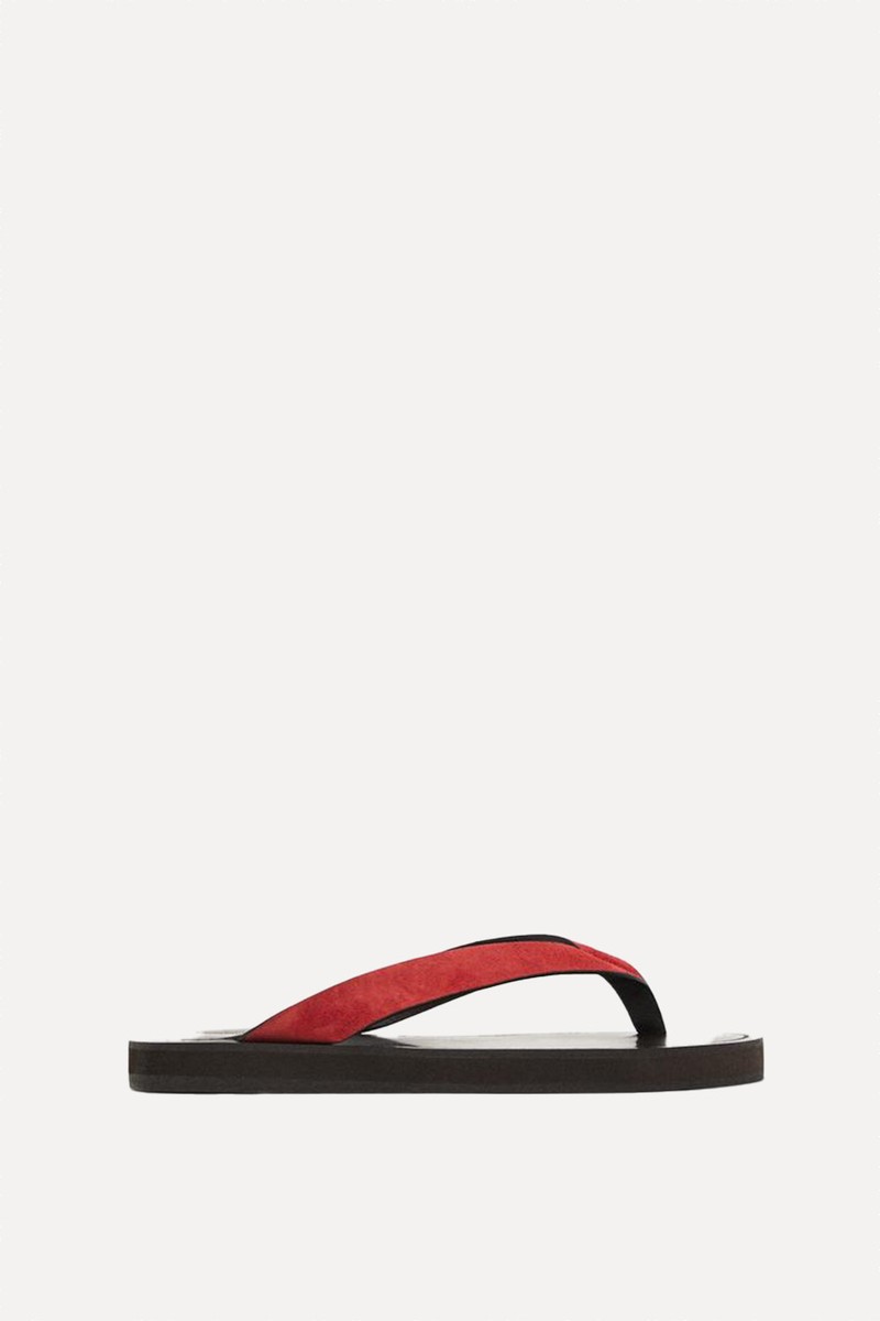 Split Suede Sandals With Toe Divider