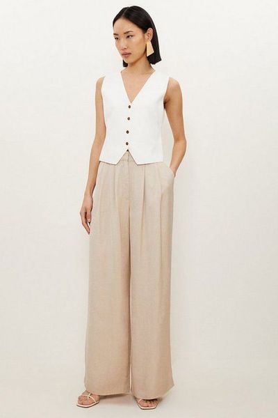 Premium Tailored Linen Pleated Wide Leg Trousers